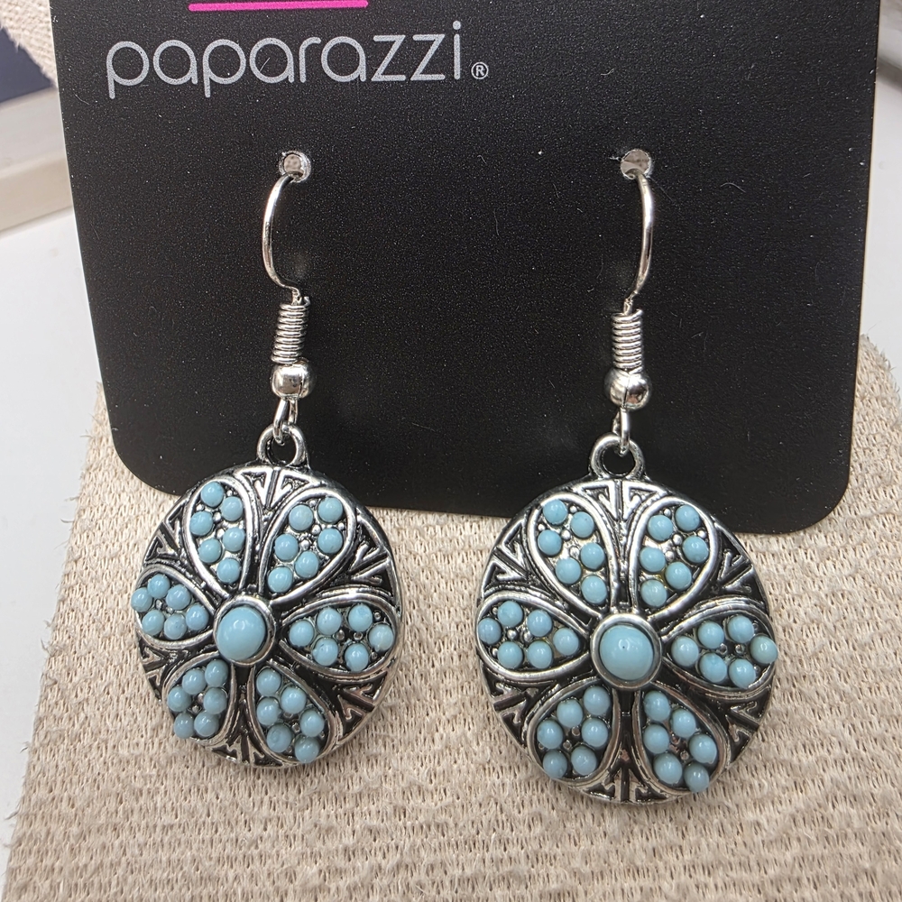 Paparazzi Silver Earrings with Turquoise Accents (765)